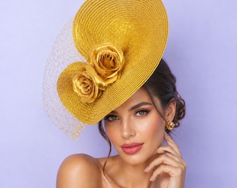 Metallic gold Kentucky Derby Fascinator Hat: Tea Party, Wedding Headpiece