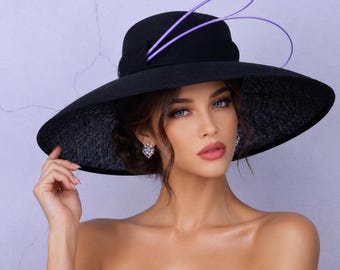 Black Sinamay Kentucky Derby Hat: Feathered Church Races Hat