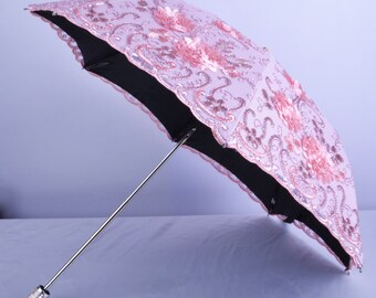 Pink Peony Embroidery Parasol: UV Protection Wedding Umbrella - Etsy