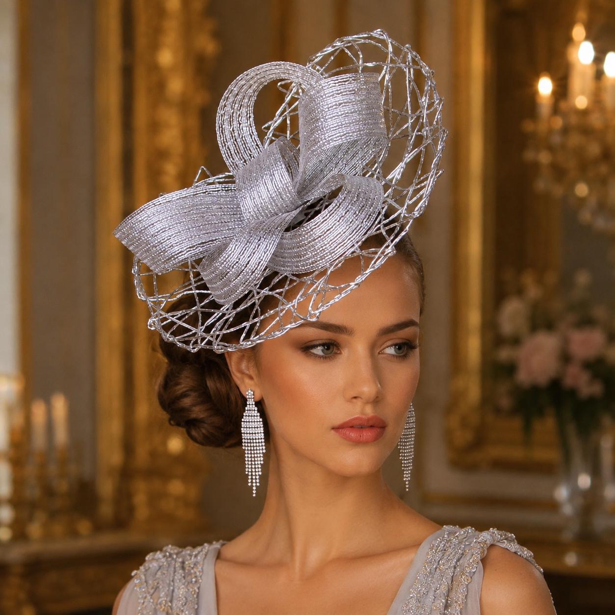 ladies silver dress hats Church refined occasion dress