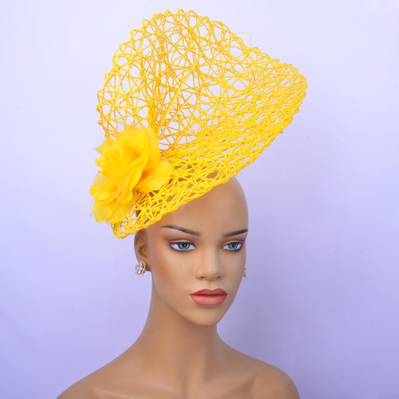 Yellow Kentucky Derby Fascinator Hat: Straw & Silk Flower - Etsy display picture 3