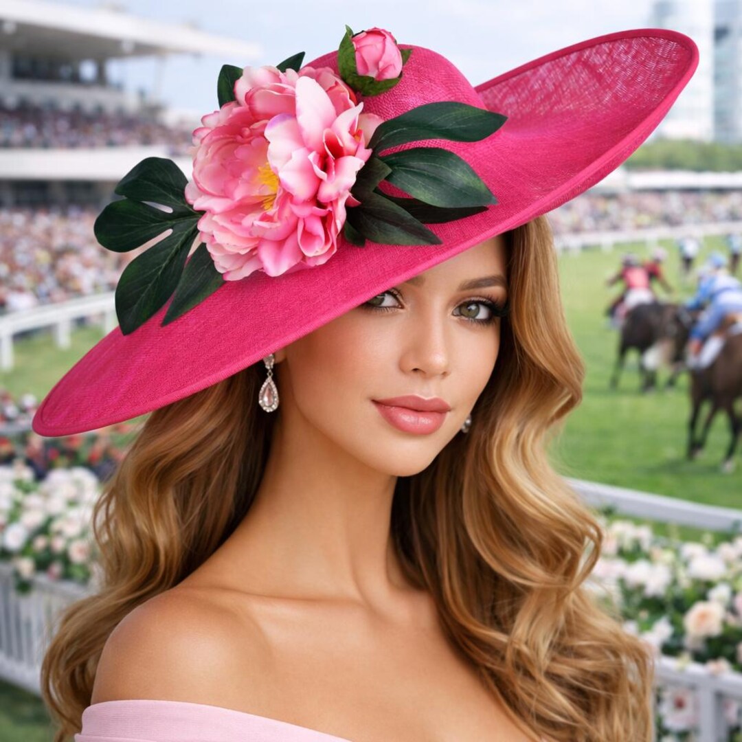 Fuchsia Sinamay Kentucky Derby Hat: Floral Church Races  display picture 1