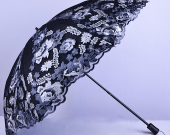 Black summer embroidery Parasol,Wedding,Anniversary gifts,Bridal Shower,Quinceniera,Cocktail Party,Wedding Decoration,Embroidery umbrella.