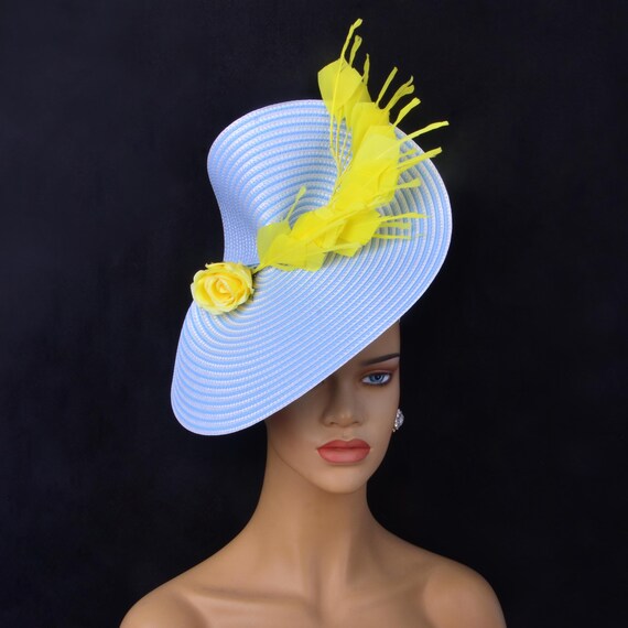 Kentucky Derby Hat Elegant Light Blue Fascinator Floral Feather Accent Tea Party Light Blue Kentucky Derby Fascinator Denim Blue Wedding  main image 4