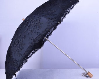 Black Embroidery Parasol,UV Protection,sun umbrella,girlfriend gifts,Bridal Shower,all weather umbrella,exquisite umbrella,Vintage wedding.