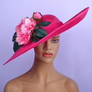 New stylish fuchsia sinamay Hats with flower/Kentucky Derby/Church/Large sinamay Hat/Tea Party/Church/Dressey/Millinery,Church RACES wedding