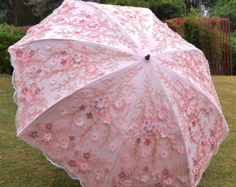 Exquisite flowers pink Parasol,UV Protection,Wedding,Bridal Shower,Anniversary gifts,Cocktail Party,Wedding Decoration,Embroidery umbrella.