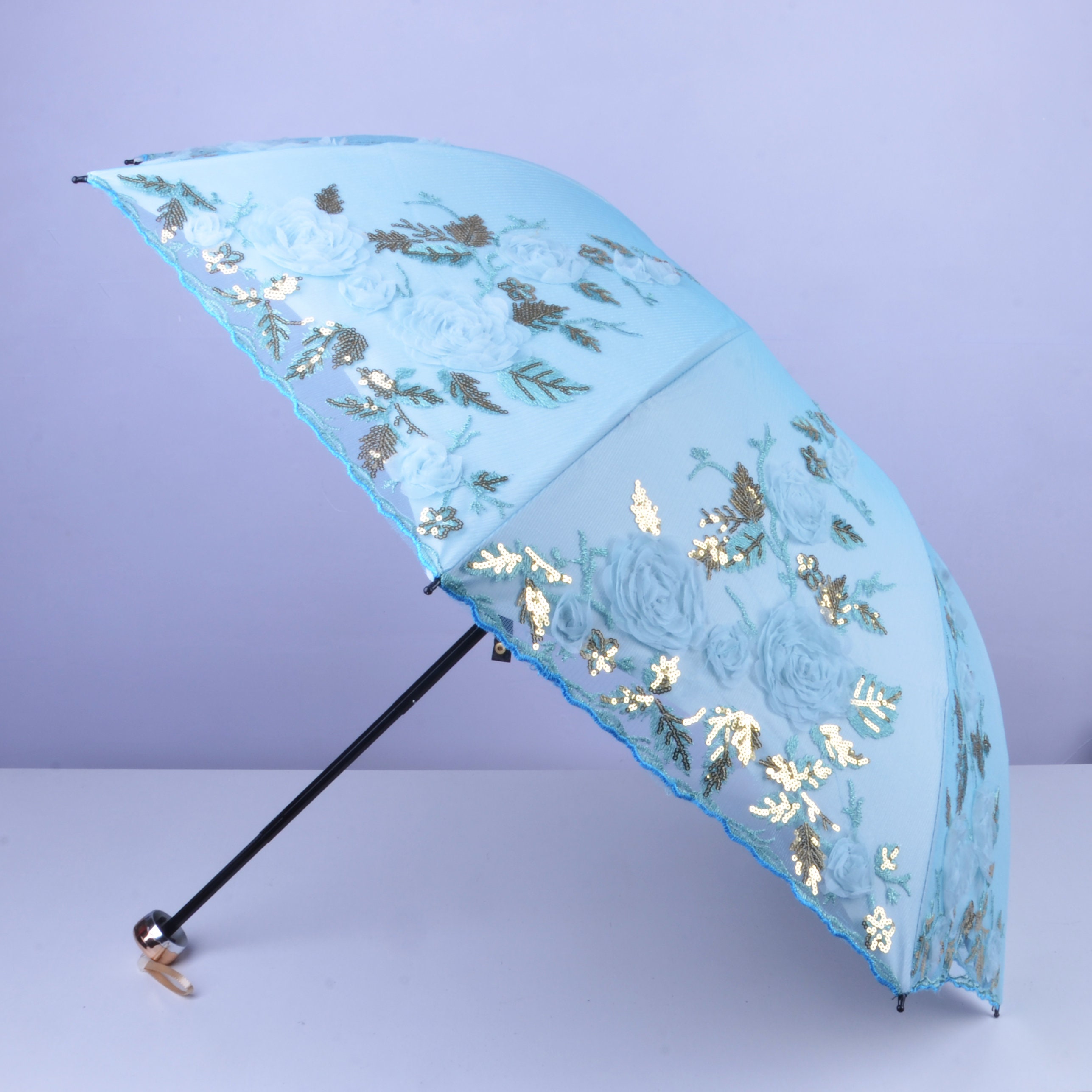 Blue Monbedos Compact Umbrella Lace Ladys Parasol Outdoor UV Protection Umbrella Travel Umbrella 