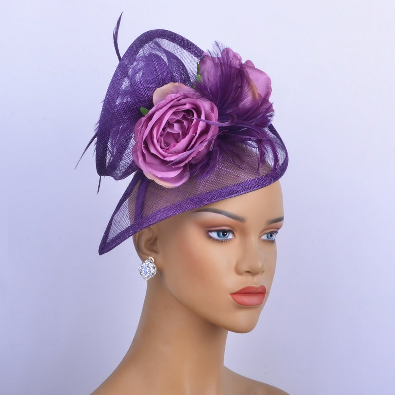 Nouveau fascinateur sinamay avec plumes/fleurs en soie, chapeau de fête, chapeau d'église, coupe de Melbourne, Kentucky Derby, chapeau fantaisie, chapeau de mariage, trois couleurs. image 9