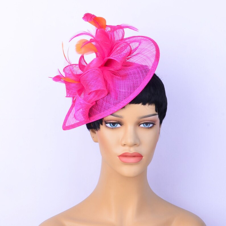 Fuchsia Orange Sinamay Fascinator,party Hat,church Hat,melbourne Cup