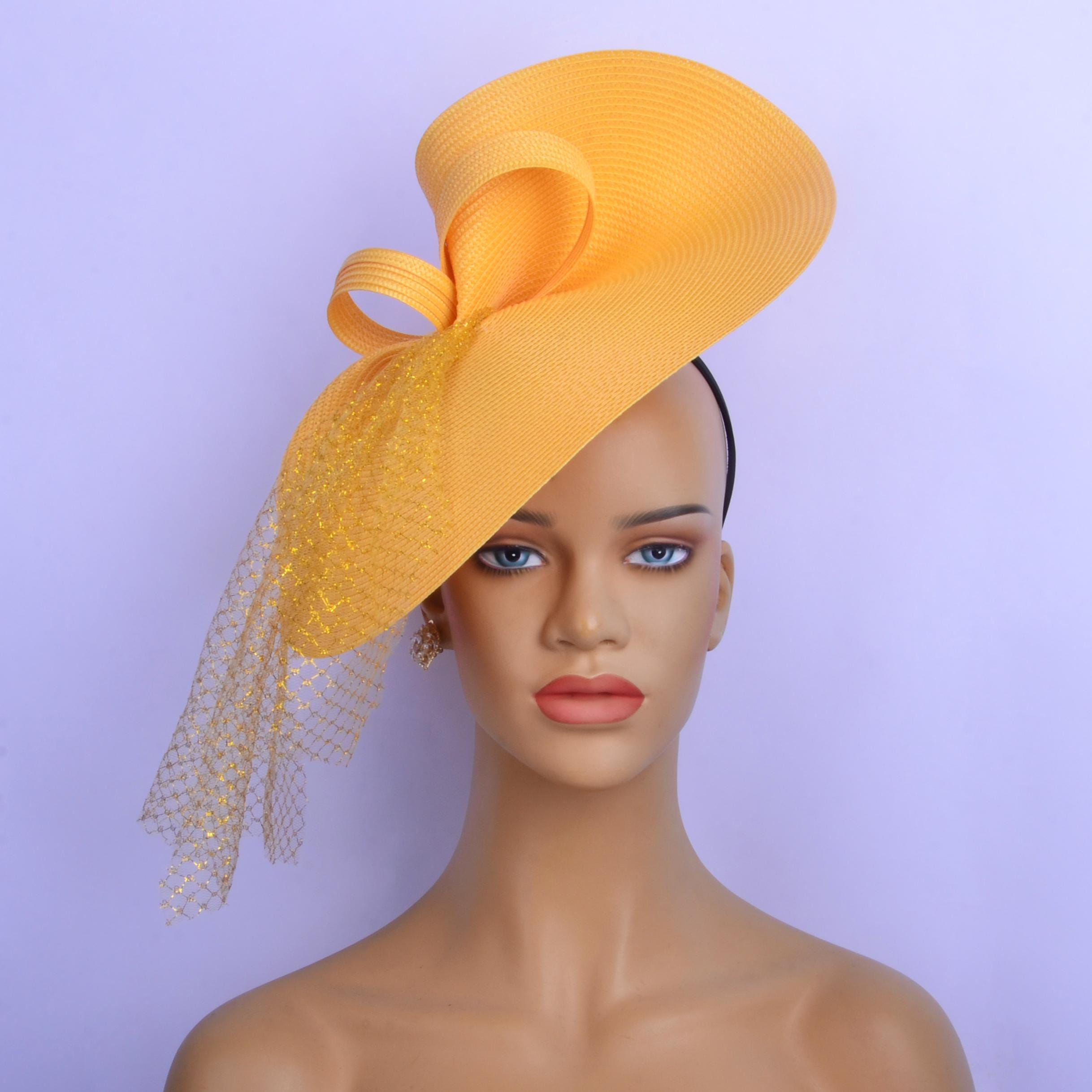 Gold Yellow Derby Hat: Straw Fascinator, Tea Party Hat - Etsy