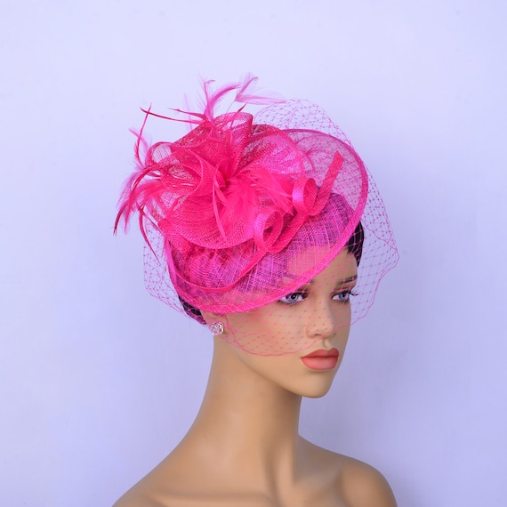 Fuchsia Feathered Sinamay Fascinator Hat kentucky derby hat fascinator dark fuchsia purple sinamay  main image 3