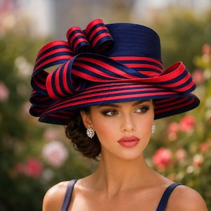 Satin Kentucky Derby Hat with Two-Tone Ribbon – Church & Formal Millinery