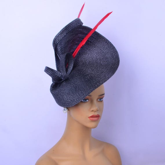 Black & Red Kentucky Derby Fascinator Hat: Feathered Tea  display picture 3