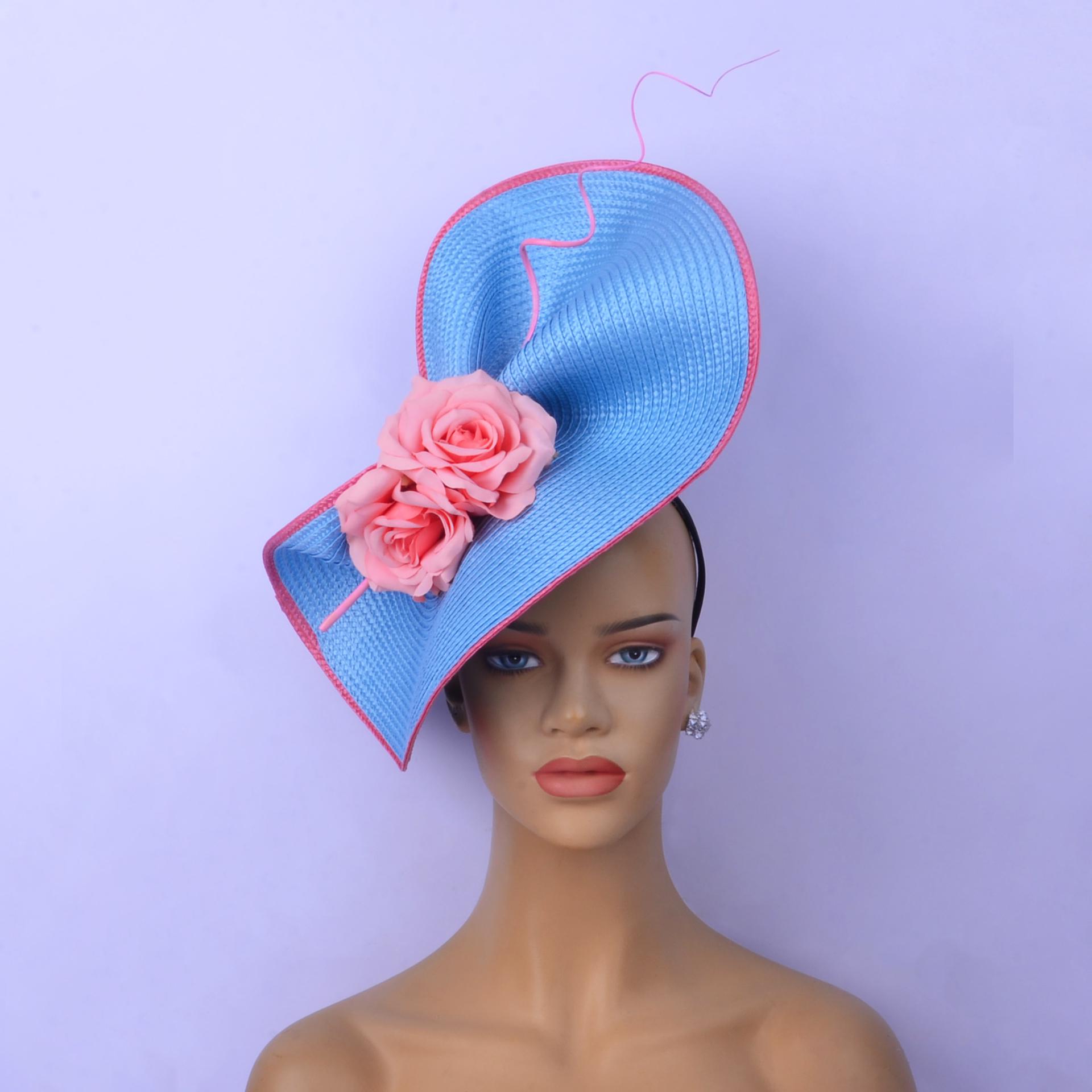 Kentucky Derby Fascinator: Light Blue & Pink, Silk Flowers 