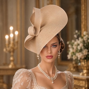 Sombrero beige del Derby de Kentucky: Tocado para fiesta de té, boda o día de carreras