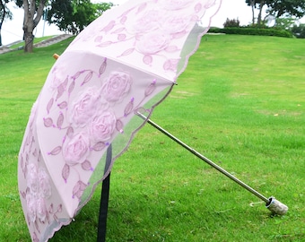 Sombrilla rosa bordada: sombrilla con protección solar UV