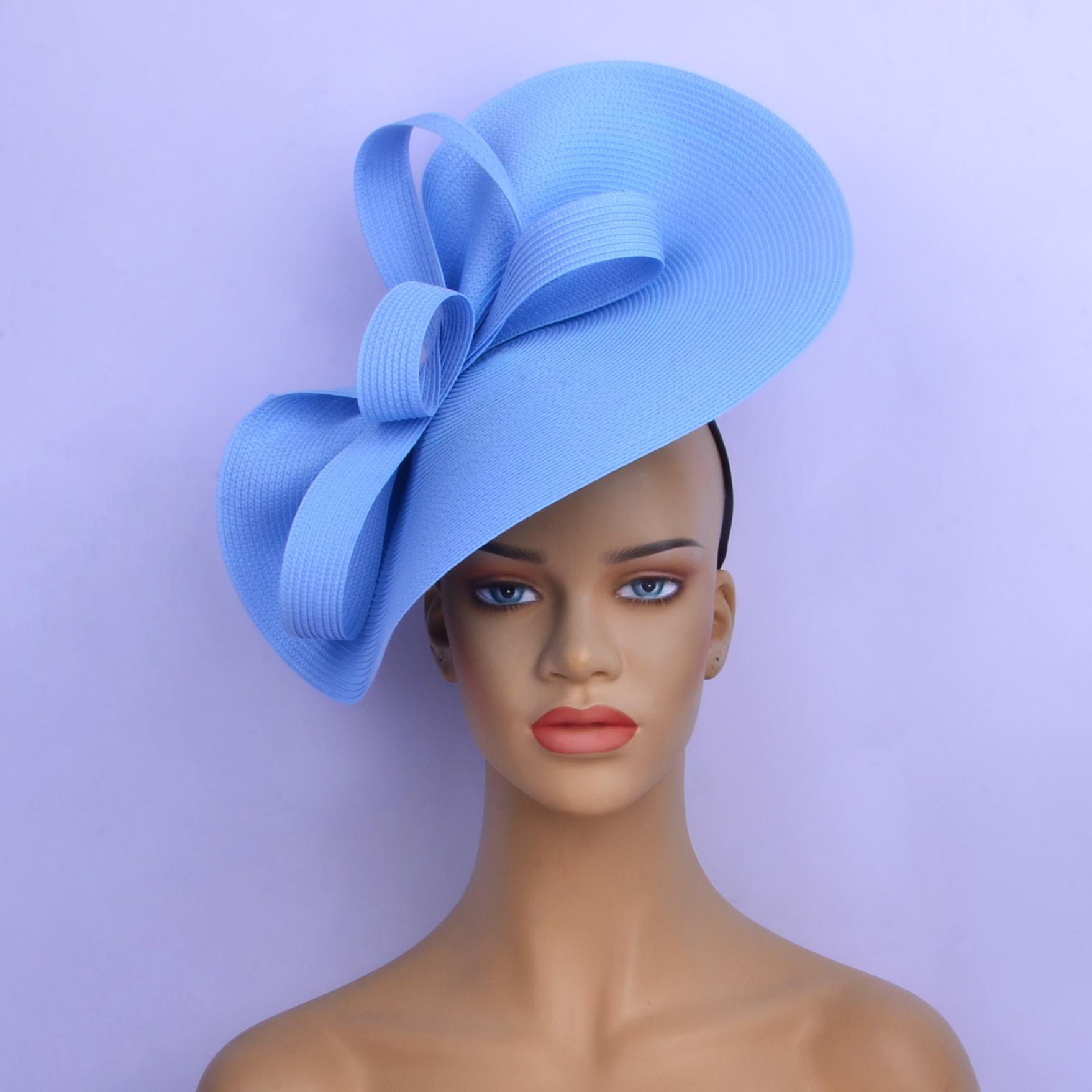 Large Light Cyan Blue Derby Hat kentucky derby hat fascinator baby blue satin with netting  main image 4