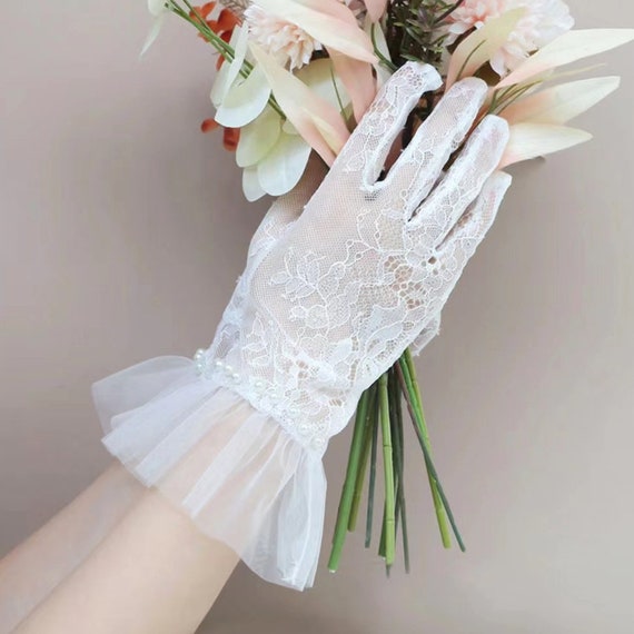 Stylish White Lace Gloves With Pearlselegant Retro - Etsy