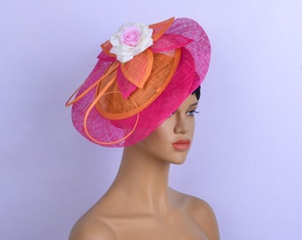 Sinamay fascinator with silk flower,Tea Party/Church Hat,Melbourne cup,Kentucky Derby Hat,Fancy,wedding hat,Womens hat,two colours.