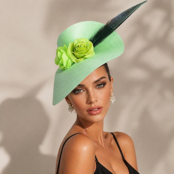 Beloved Millinery Stunning Lime Green Flower Feather Sculpted 3PC Fascinator Hat Beloved Millinery Couture Products for Sale up to 90% Off  main image 3