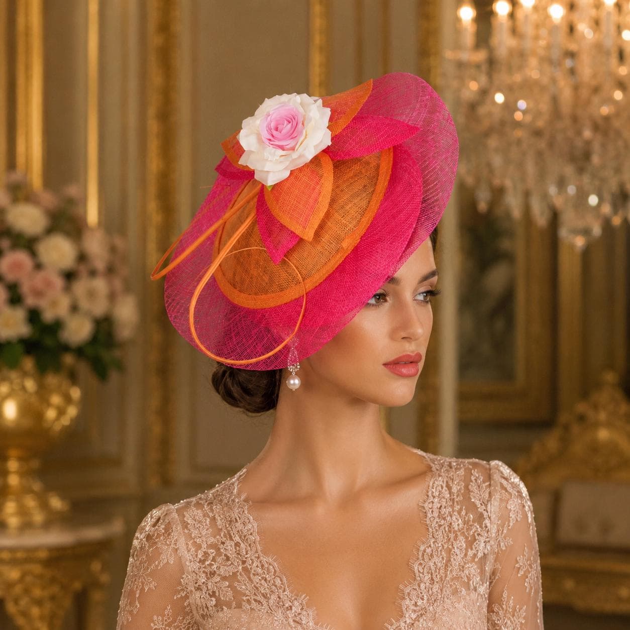 Sinamay Fascinator: Silk Flower Tea Party Hat, Kentucky Derby Hat