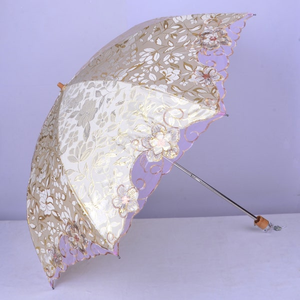 Beige embroidery peonies Parasol,tea party,Wedding,Bridal Shower,Anniversary gifts,Cocktail Party,Wedding Decoration,Embroidery umbrella.