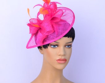 Fuchsia orange Sinamay Fascinator, Partyhut, Frauen Hut, Fascinator Hut, Fascinator, Partyhut, Frauen Hut, Fascinator