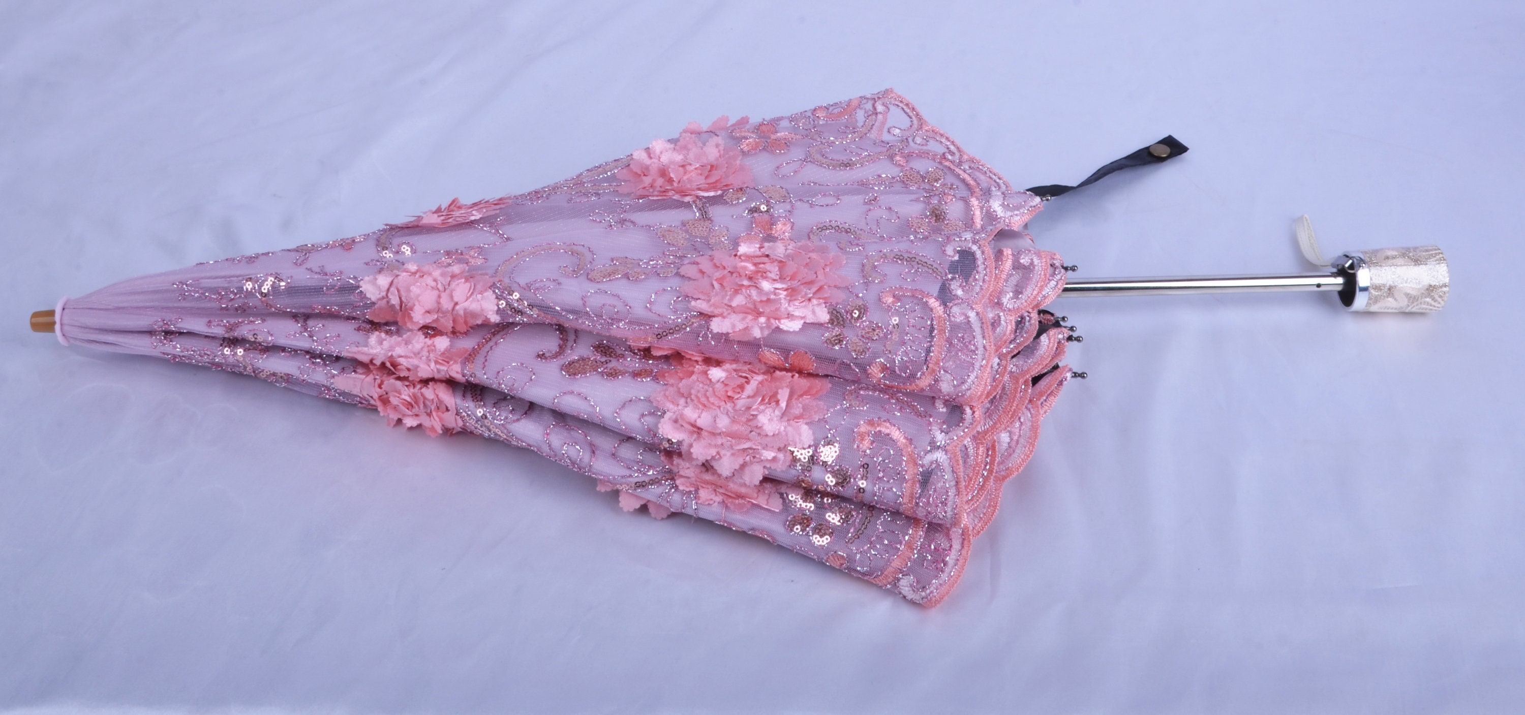 Pink Peony Embroidery Parasol: UV Protection Wedding Umbrella - Etsy