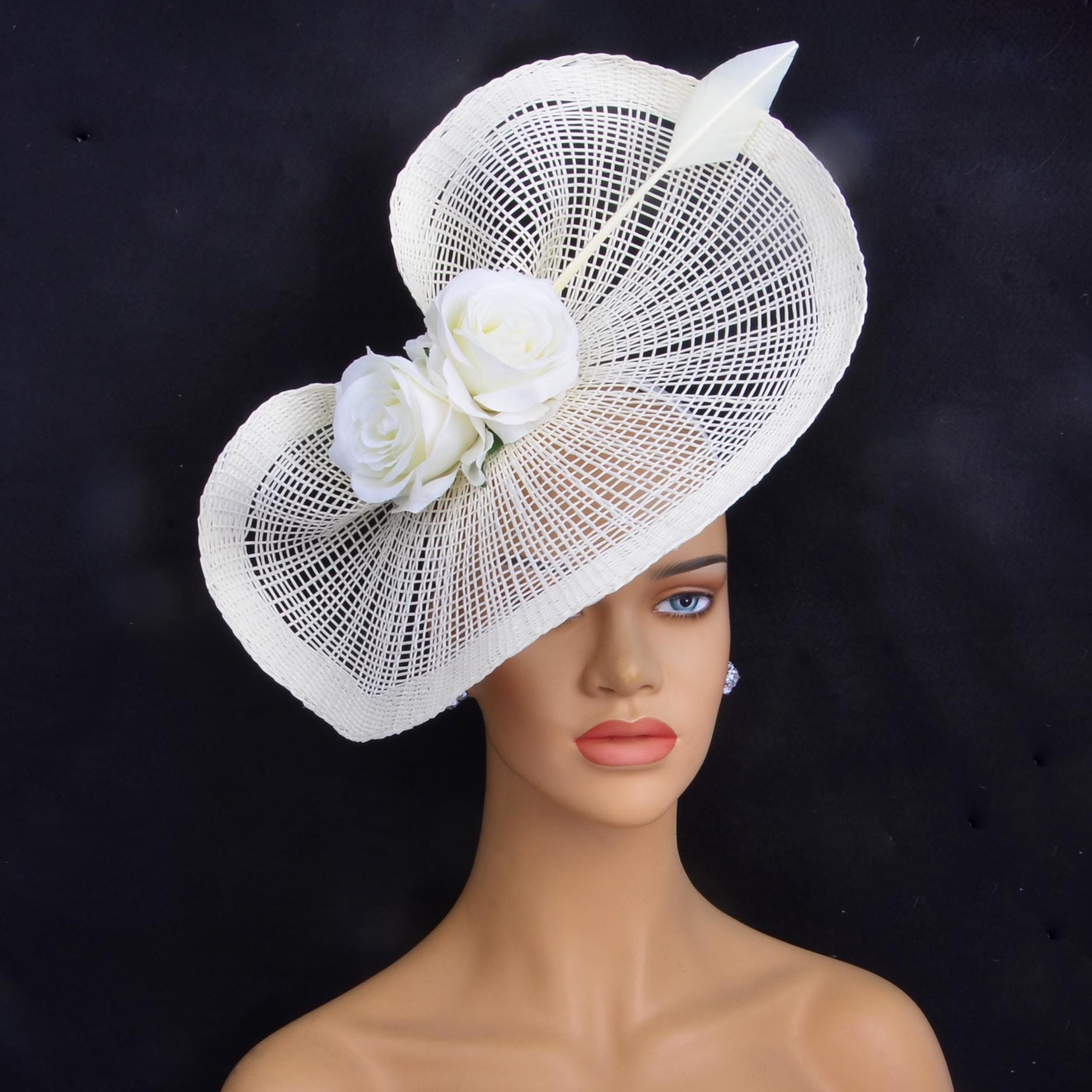 Kentucky Derby/Weddings/Church Floral Cream Straw Hat M937( Ivory Taupe hat ) Kentucky Derby hat Wedding hat  main image 4