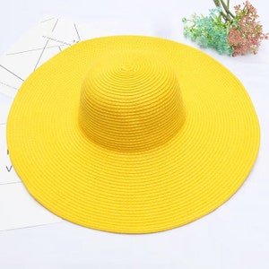 Purple Wide Brim Oversized Beach Hats/Straw hat/Beach hat For Women Large Straw Hat Anti-uv Sun Protection Foldable Sun Shade Hat Cap Cover. Yellow