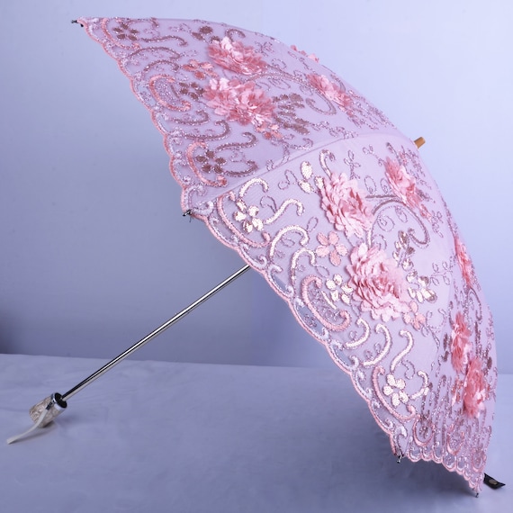 Pink Embroidery Peonies Parasol,uv Protection,wedding,bridal