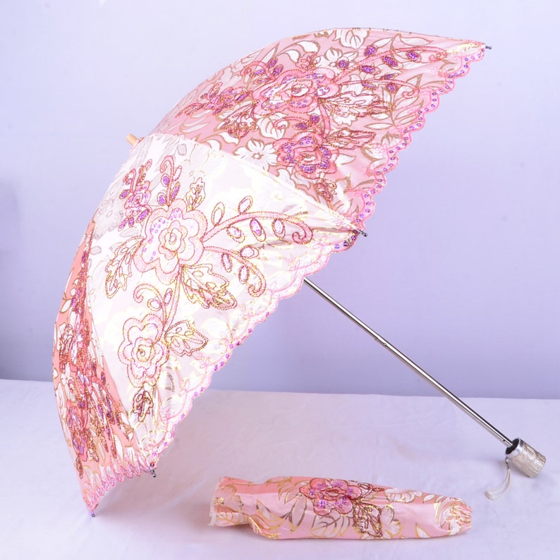 Pink embroidery Parasol,tea party,Wedding,Bridal Shower,Anniversary gifts,Cocktail Party,Wedding Decoration,gift,Embroidery umbrella. Pink