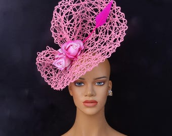 Fuchsia Bright Pink Fascinator High Tea Church Beach Wedding  display picture 3