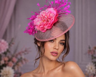 Sinamay Fascinator: Feather & Silk Flower Party Hat