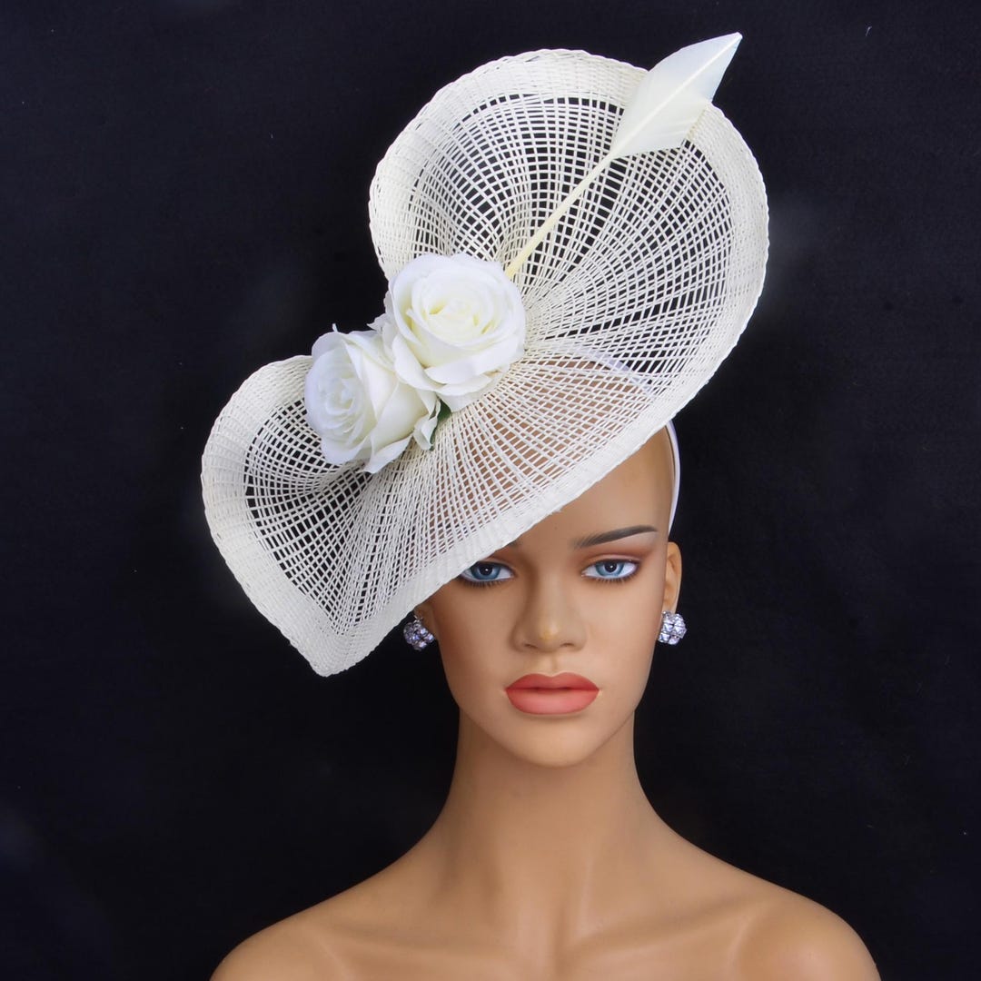 Ivory Kentucky Derby Straw Fascinator Hat With Silk Flowers  display picture 1