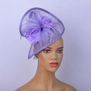 New light purple sinamay fascinator with feathers/silk flowers,Party Hat,Church Hat,Melbourne cup,Kentucky Derby,Fancy Hat,wedding hat. image 4