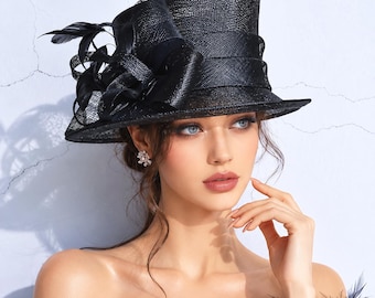 Black Sinamay Derby Hat: Kentucky Races, Wedding, Church