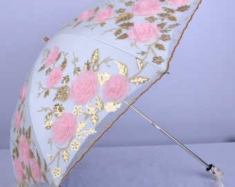 Embroidery Flowers Parasol,UV Protection,Wedding,Bridal Shower,Anniversary gifts,Cocktail Party,Wedding Decoration,Embroidery umbrella,gift.