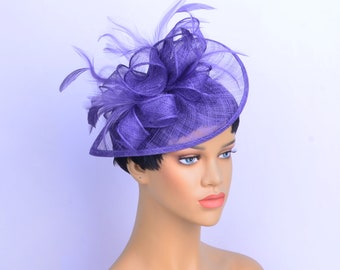 Bibi violet sinamay, chapeau de fête, chapeau d'église, coupe de Melbourne, chapeau Derby du Kentucky, chapeau fantaisie, mariage, chapeau bibi, chapeau de course femme, bibi