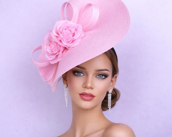Pink Kentucky Derby Fascinator with Silk Flowers – Elegant Tea Party & Wedding Hat