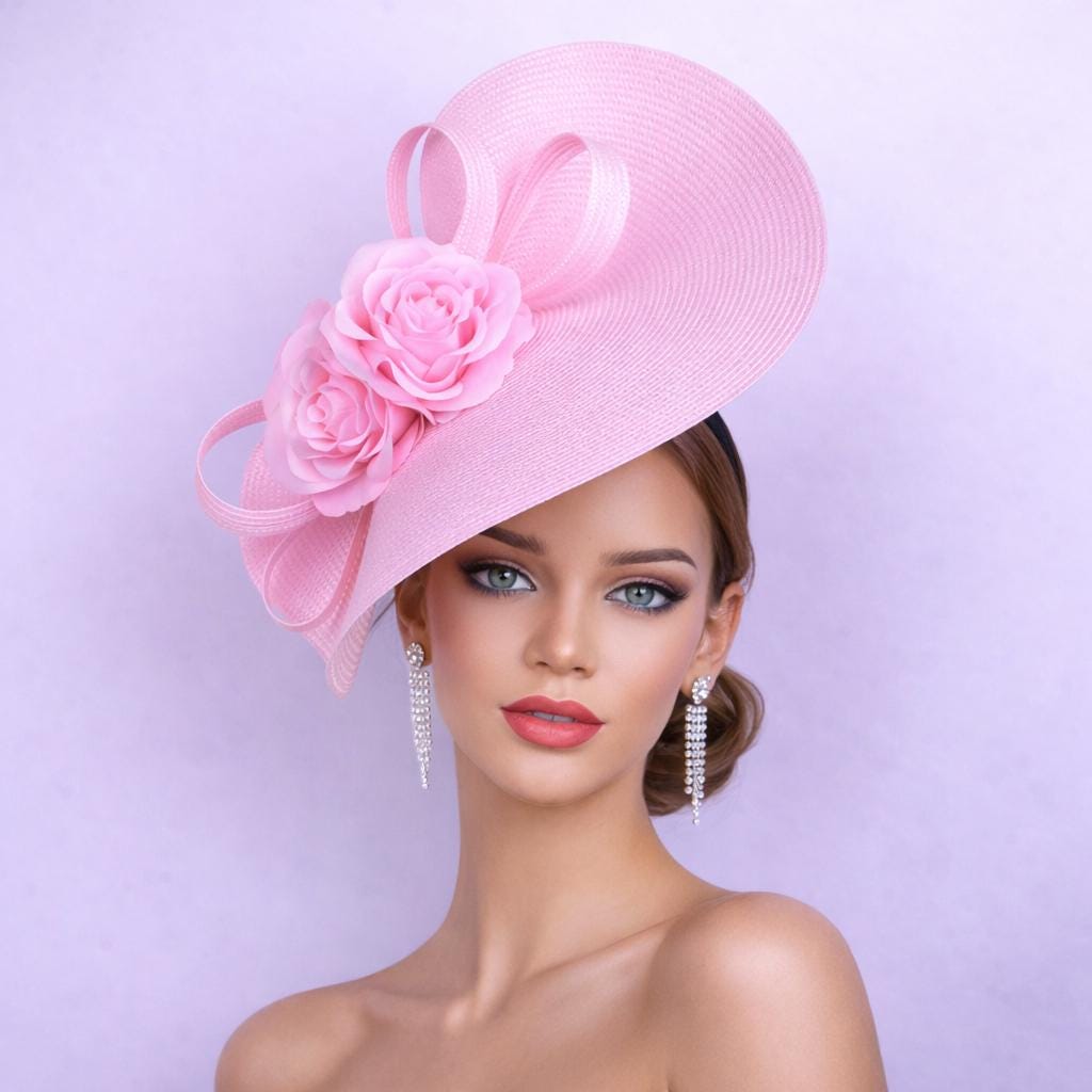 Pink Kentucky Derby Fascinator With Silk Flowers – Elegant  display picture 3