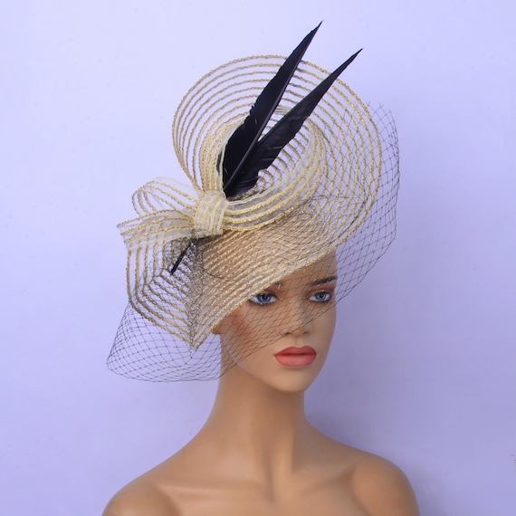 Gold Kentucky Derby Fascinator: Feathered Tea Party Hat - Etsy display picture 3