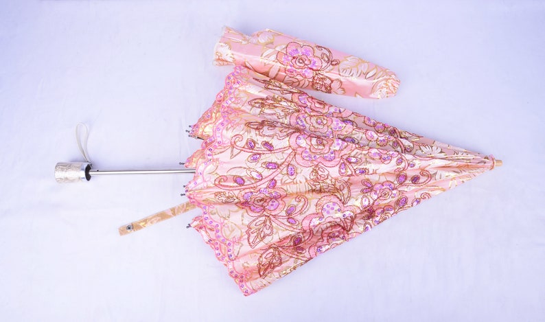 Pink embroidery Parasol,tea party,Wedding,Bridal Shower,Anniversary gifts,Cocktail Party,Wedding Decoration,gift,Embroidery umbrella. image 8