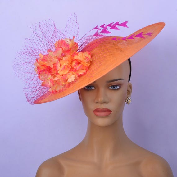 Orange Sinamay Fascinator: Kentucky Derby Party Hat With 