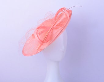 New coral sinamay fascinator,Party Hat,Church Hat,Melbourne cup,Kentucky Derby,Fancy Hat,wedding hat,tea party,fascinator,bride prom gifts.