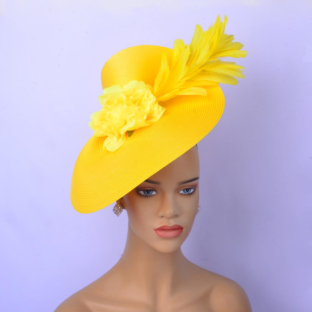 Yellow Kentucky Derby Hat: Feather Fascinator, Tea Party  display picture 2