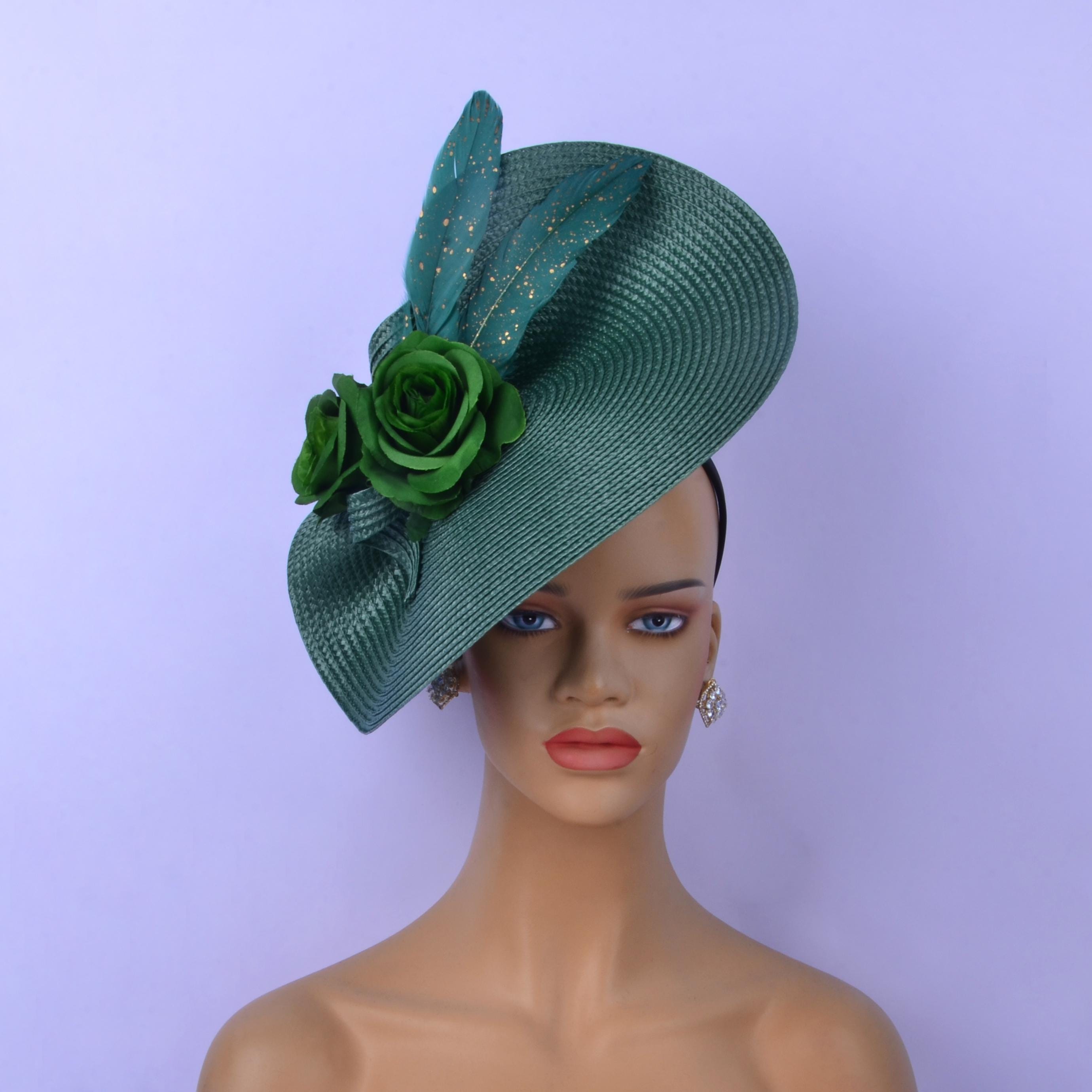 MOSS GREEN FASCINATOR‎  RUFFLE HEADBAND HAT DERBY CHURCH TEA FASCINATOR Green Fascinator Hats Derby Wedding Tea Party Church  main image 2