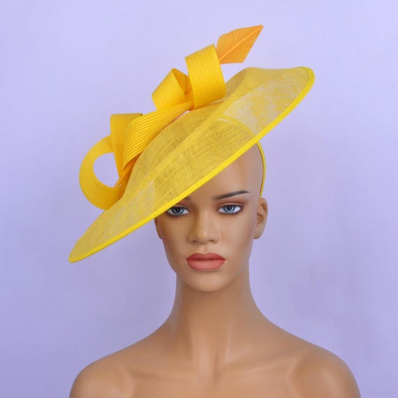 Yellow Kentucky Derby Hat: Sinamay Feather Fascinator - Etsy display picture 1
