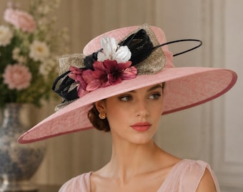 Grande cappello rosa cipria in Sinamay Kentucky Derby: Church Hat